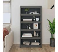 Zeehear Bibliothèque grise en pin massif 80 x 35 x 154 cm avec beaucoup d'espace de rangement, système d'étagère ouverte pour bureau, salon, bureau, bibliothèque et rangement peu encombrant