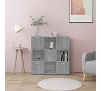 Zeehear Bibliothèque grise Sonoma - 90 x 30 x 90 cm - Avec 9 compartiments - 5 portes - Etagère de rangement pour salon, bureau, bureau - Peu encombrante et polyvalente comme séparateur de pièce ou
