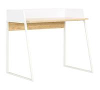 Zeehear Bureau d'ordinateur compact avec pieds en forme de U - Blanc et chêne - 90 x 60 x 88 cm - Design moderne