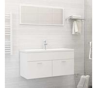 Zeehear Ensemble de 2 meubles de salle de bain en bois blanc 100 cm de large avec miroir et meuble de lavabo - salle de bain moderne - espace de rangement