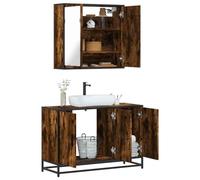 Zeehear Ensemble de 2 meubles de salle de bain en bois de chêne fumé, lavabo de 90 cm, avec structure en métal, armoire à miroir, 65 x 20 x 60 cm, ensemble de salle de bain robuste, durable et