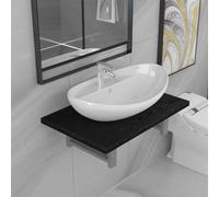 Zeehear Ensemble de 2 meubles de salle de bain, en céramique, noir, étagère murale avec lavabo ovale, 60 x 40 x 16,3 cm, design moderne pour salle de bain, buanderie