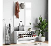 Zeehear Ensemble de 3 meubles de couloir en bois blanc, armoire à chaussures, miroir mural, garde-robe, idéal pour l'entrée et le couloir, organisateur de chaussures pratique