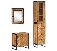 Zeehear Ensemble de 3 meubles de salle de bain en bois d'acacia massif et fer, 40 x 27 x 190 cm, durable, avec miroir, meuble sous lavabo et armoire de salle de bain pour salle de bain