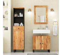 Zeehear Ensemble de 3 meubles de salle de bain en bois d'acacia massif, finition naturelle, 62 x 33 x 58 cm, avec miroir, armoire de salle de bain et meuble sous-lavabo pour salle de bain