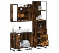 Zeehear Ensemble de 3 meubles de salle de bain en bois de chêne fumé, armoire à miroir, armoire de lavabo, armoire de salle de bain, structure en métal, résistant à l'humidité, 65 x 20 x 60 cm