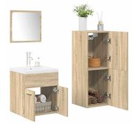 Zeehear Ensemble de 4 meubles de salle de bain en bois de chêne Sonoma, lavabo en céramique avec trop-plein, montage mural, design moderne de salle de bain