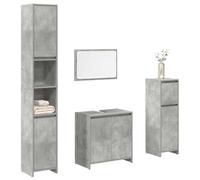 Zeehear Ensemble de 4 meubles de salle de bain gris béton, matériau en bois, résistant à l'humidité, robuste, avec meuble sous lavabo, miroir, deux armoires hautes, pour salle de bain design moderne