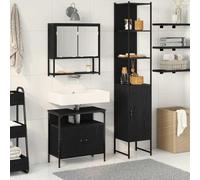 Zeehear Ensemble de meubles de salle de bain 3 pièces aspect chêne noir avec miroir, lavabo et étagère, design moderne, résistant aux taches, poids total de 43,9 kg
