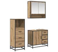 Zeehear Ensemble de meubles de salle de bain, 3 pièces, chêne artisanal, 65 x 33 x 60 cm, matériau à base de bois, montage mural, design moderne, espace de rangement