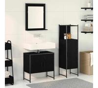 Zeehear Ensemble de meubles de salle de bain, 3 pièces, noir, en bois dérivé, 33 x 33 x 102,5 cm, avec porte affleurante, espace de rangement pour serviettes, pour salle de bain moderne