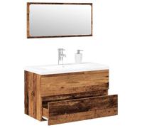 Zeehear Ensemble de meubles de salle de bain aspect bois vieilli 80 x 38,5 x 45 cm avec vasque encastrable en céramique, miroir, montage mural, pour salle de bain et buanderie