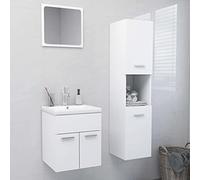 Zeehear Ensemble de meubles de salle de bain en bois blanc 3 pièces avec miroir, meuble de lavabo et armoire haute, design moderne, peu encombrant, montage facile