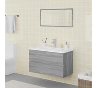 Zeehear Ensemble de meubles de salle de bain en bois Sonoma gris de 80 cm avec tiroir, miroir, lavabo en céramique, montage mural pour un rangement élégant