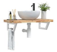 Zeehear Étagère de lavabo - Montage mural - En bois d'acacia massif - 100 x 40 x 4 cm - Cadre en acier blanc - Armoire de salle de bain robuste pour lavabo - Meuble de salle de bain pratique