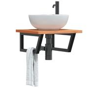 Zeehear Étagère de lavabo - Montage mural - En hêtre massif - 50 x 50 cm - Cadre en acier noir - Forme trapézoïdale - Meuble de salle de bain peu encombrant - Charge maximale : 100 kg