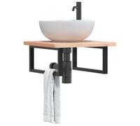 Zeehear Étagère de lavabo - Montage mural - Hêtre massif - 50 x 50 cm - Cadre en acier noir - Étagère flottante pour salle de bain - Meuble de salle de bain peu encombrant - Grande capacité de charge