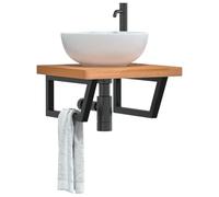 Zeehear Étagère de lavabo murale en acier et bois de hêtre massif, 50 x 50 x 4 cm, charge maximale : 100 kg, plateau de lavabo flottant pour salle de bain, peu encombrante