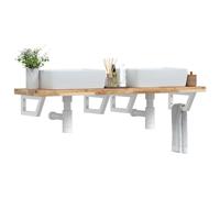 Zeehear Étagère de lavabo murale en bois d'acacia massif, 120 x 40 x 4 cm, cadre en acier blanc, forme trapézoïdale, étagère coulissante peu encombrante, haute capacité de charge