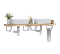 Zeehear Étagère de lavabo murale en bois d'acacia massif et acier, 140 x 40 x 4 cm, blanche, robuste, stable, peu encombrante pour salle de bain