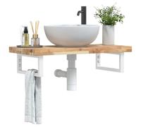 Zeehear Étagère de lavabo murale en bois d'acacia massif, support en acier blanc, 100 x 40 x 4 cm, étagère flottante pour salle de bain, meuble de salle de bain Vanity robuste