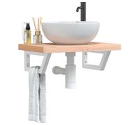Zeehear Étagère de lavabo murale en bois de hêtre massif et acier - 60 x 40 x 4 cm - Moderne - Charge maximale : 100 kg - Peu encombrante - Pour salle de bain