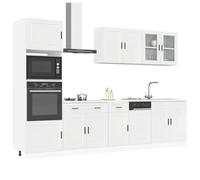Zeehear Kalmar Ensemble de 7 meubles de cuisine en bois blanc brillant, matériau durable, grand espace de rangement, pieds réglables pour cuisine, salle à manger