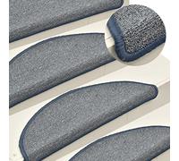 Zeehear Lot de 15 tapis d'escalier, 56 x 17 x 3 cm, gris clair et bleu, semi-circulaire, 100 % touffeté polypropylène, antidérapants, insonorisants, pour marches en bois, protection des escaliers