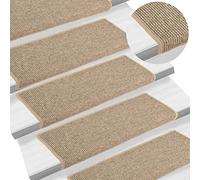 Zeehear Lot de 15 tapis d'escalier antidérapants 65 x 21 x 4 cm - Beige foncé - Bord rectangulaire - Réduction du bruit - Autocollants - Pour marches en bois - Tapis de protection d'escalier
