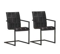 Zeehear Lot de 2 chaises cantilever en cuir véritable noir avec motif bloc, chaises de cuisine, rembourrées, fer revêtu par pulvérisation, 51 x 56 x 91 cm, design moderne pour salle à manger