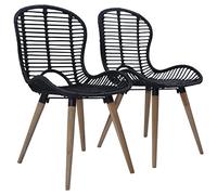 Zeehear Lot de 2 chaises de salle à manger, noires, en rotin naturel et pieds en bois, 48 x 64 x 85 cm, imperméables, faciles à nettoyer, pour cuisine et salle à manger, style vintage