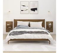 Zeehear Lot de 2 tables de chevet murales en pin massif marron miel, 40 x 17,5 x 63 cm, étagères murales flottantes avec 3 étagères flexibles, peu encombrantes pour chambre à coucher, salon