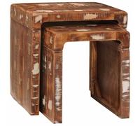 Zeehear Lot de 2 tables gigognes en bois recyclé massif marron - 46 x 40 x 46 cm - Table d'appoint durable pour salon, chambre à coucher, table de chevet