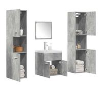 Zeehear Lot de 5 meubles de salle de bain en bois gris béton, 30 x 30 x 130 cm, armoire de salle de bain, lavabo en céramique avec trop-plein, montage mural, design moderne pour votre salle de bain