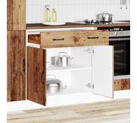 Zeehear Lucca Meuble bas de cuisine aspect bois vieilli 80 x 46 x 81,5 cm avec pieds réglables pour cuisine et salle à manger