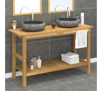 Zeehear Meuble de salle de bain avec bac en marbre noir, teck massif, 132 x 45 x 75 cm, double lavabo, meuble bas de salle de bain
