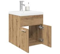 Zeehear Meuble sous-lavabo en chêne artisanal, 41 x 38,5 x 46 cm, avec bac encastrable en céramique, robinet, bonde pop-up, résistant à l'humidité