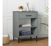 Zeehear Oslo Armoire console en pin massif gris avec pieds en métal, 50 x 35 x 70 cm, 1 tiroir, table d'appoint pour salon et chambre à coucher