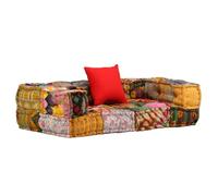 Zeehear Pouf modulaire 2 places en tissu patchwork en coton 140 x 70 x 40 cm avec coussin, coussin d'assise ergonomique pour salon, balcon, jardin, bureau, antidérapant et confortable