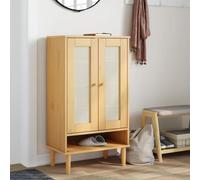 Zeehear Senja Armoire à chaussures aspect rotin marron 59,5 x 35 x 107 cm Bois de pin laqué UV Espace de rangement pour entrée