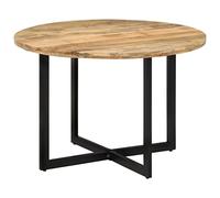 Zeehear Table à manger ronde 110 x 75 cm en bois de manguier massif marron avec structure en fer revêtu par pulvérisation Table de cuisine robuste pour salle à manger Design unique durable