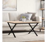 Zeehear Table basse avec cadre en X 90 x 90 x 45 cm, bois massif de pin et acier, plateau de table de salon, robuste, pour collations et décoration, meuble de salle à manger moderne