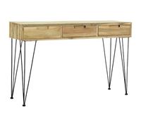 Zeehear Table console 120 x 35 x 76 cm en teck massif recyclé, style colonial, buffet avec 3 tiroirs, pieds en fer forgé robustes pour salon, couloir