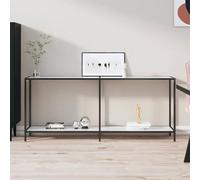 Zeehear Table console blanche 180 x 35 x 75,5 cm en verre trempé et acier, élégante table de couloir pour salon, chambre à coucher et entrée avec étagère