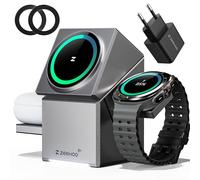 ZEEHOO Station de charge 3 en 1 pour Apple, station de charge Magsafe pour Samsung Galaxy Watch Ultra, chargeur sans fil QI2 15 W pour iPhone 16, 15, 14, 13, 12 et AirPods (chargeur USB-C 30 W inclus)