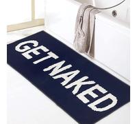 Zeeinx Tapis de bain « Get Naked » antidérapant en microfibre, tapis amusant pour décoration de salle de main, pour baignoire et douche, lavable en machine, bleu marine, 46 x 119,5 cm