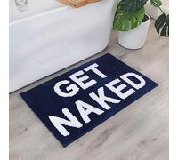 Zeeinx Tapis de bain « Get Naked » antidérapant en microfibre, tapis amusant pour décoration de salle de main, pour baignoire et douche, lavable en machine, bleu marine, 40,5 x 61 cm