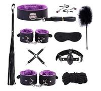 ZeeKoug 10 Mode Pilates Violet Set De Cuir en Peluche, Set D'Outils De Yoga Au Poignet LéGer, Accessoires De Cosplay Amusants avec Fouet à Boucle CroiséE, Cadeau De Couple