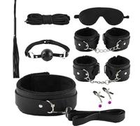 ZeeKoug Mode 8 PièCes en Cuir en Peluche Noir Main Et Pied Set De Remise en Forme, Fournitures De Yoga RéGlables, Accessoires De Cosplay, Cadeaux pour Couple