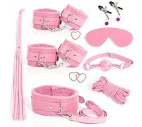 ZeeKoug Mode 8 PièCes Rose en Peluche en Cuir Main Et Pied Set De Remise en Forme, Fournitures De Yoga RéGlables, Accessoires De Cosplay, Cadeaux De Couple